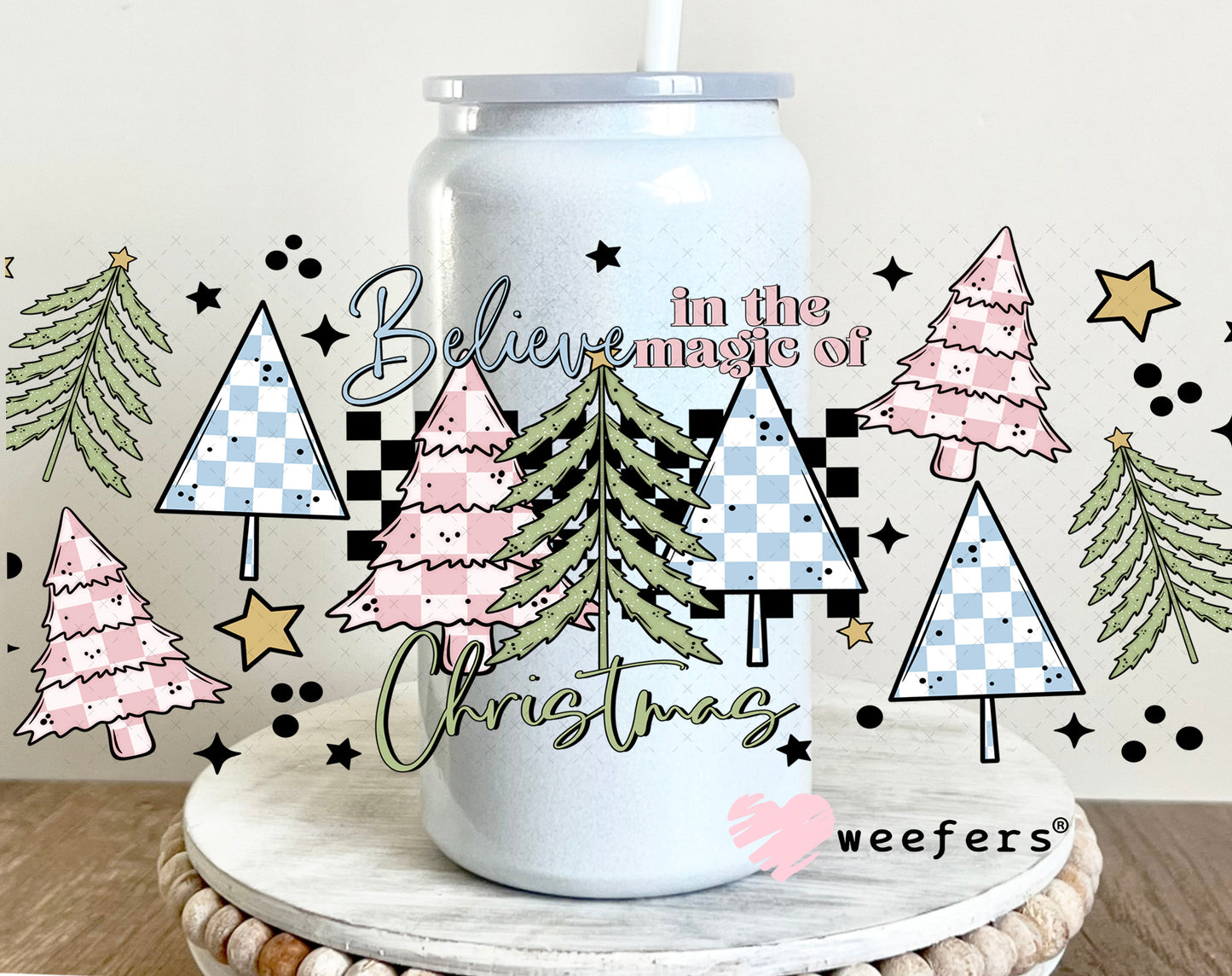 Believe in the Magic of Christmas UV DTF Cup Wrap 16oz Glass Can Generic Weefers