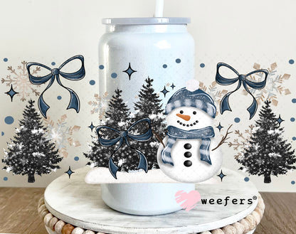 Navy Blue Snowman Christmas UV DTF Cup Wrap 16oz Glass Can Generic Weefers
