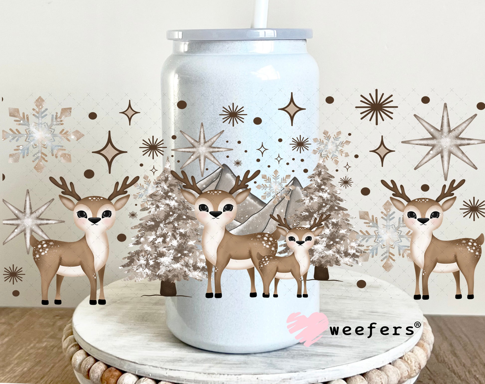 Winter Wonderland Reindeer UV DTF Cup Wrap 16oz Glass Can Generic Weefers
