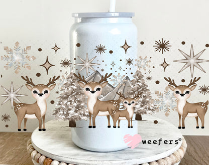 Winter Wonderland Reindeer UV DTF Cup Wrap 16oz Glass Can Generic Weefers