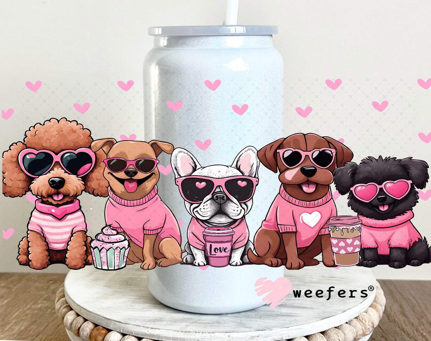 Pink Lady Dogs UV DTF Cup Wrap 16oz Glass Can Generic Weefers