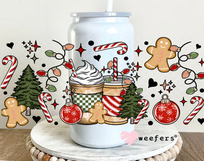Christmas Coffee Favorite Things Cheer UV DTF Cup Wrap 16oz Glass Can Generic Weefers