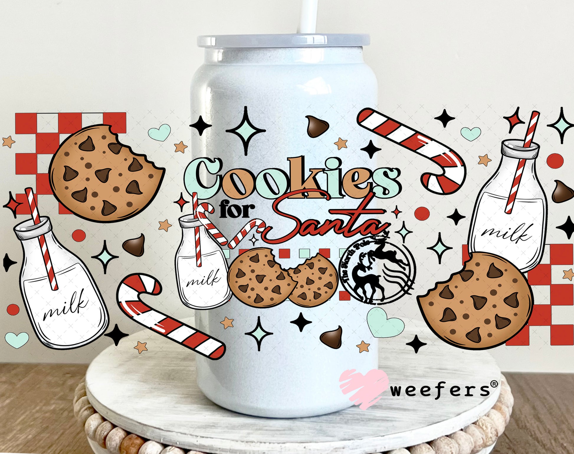 Cookies for Santa UV DTF Cup Wrap 16oz Glass Can Generic Weefers