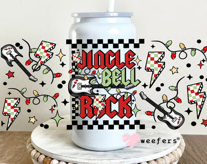 Jingle Bell Rock Red Green Black UV DTF Cup Wrap 16oz Glass Can Generic Weefers