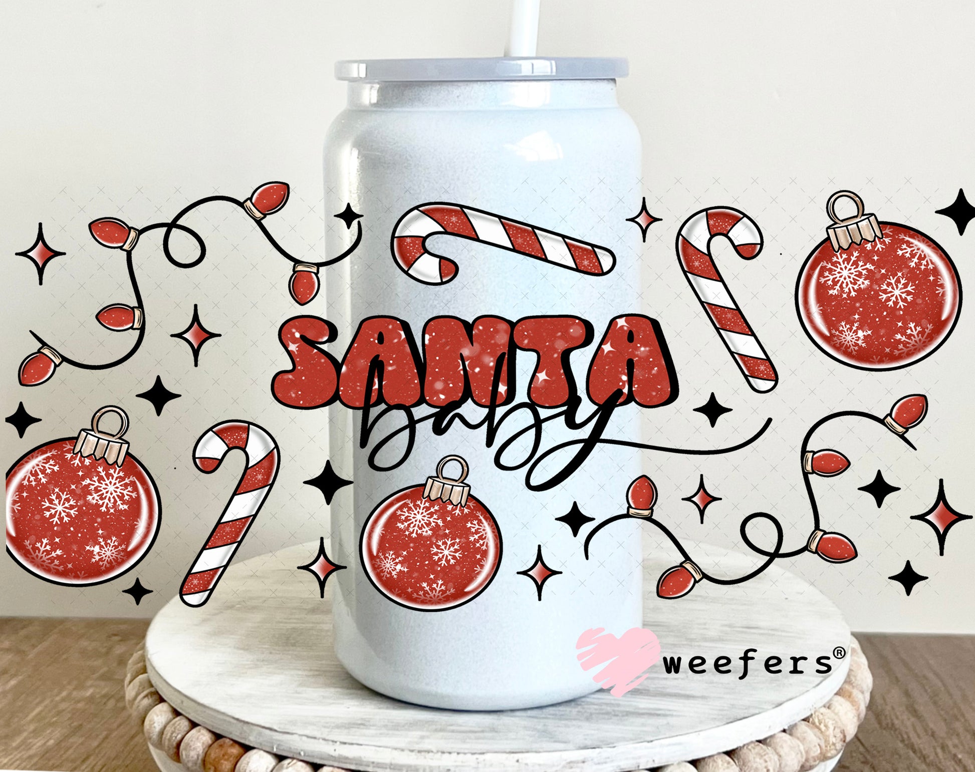 Santa Baby UV DTF Cup Wrap 16oz Glass Can Generic Weefers