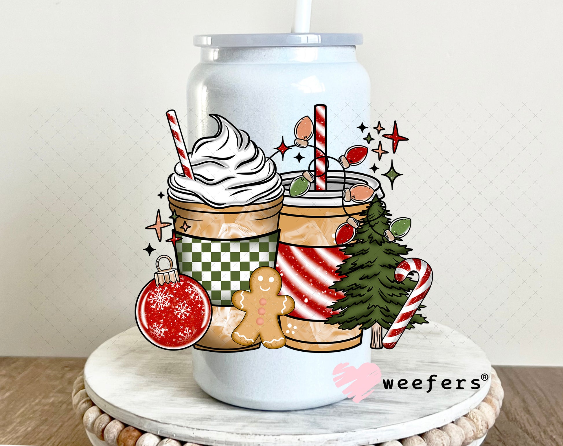 Christmas Coffee Favorite Things Cheer UV DTF Cup Wrap 16oz Glass Can Generic Weefers