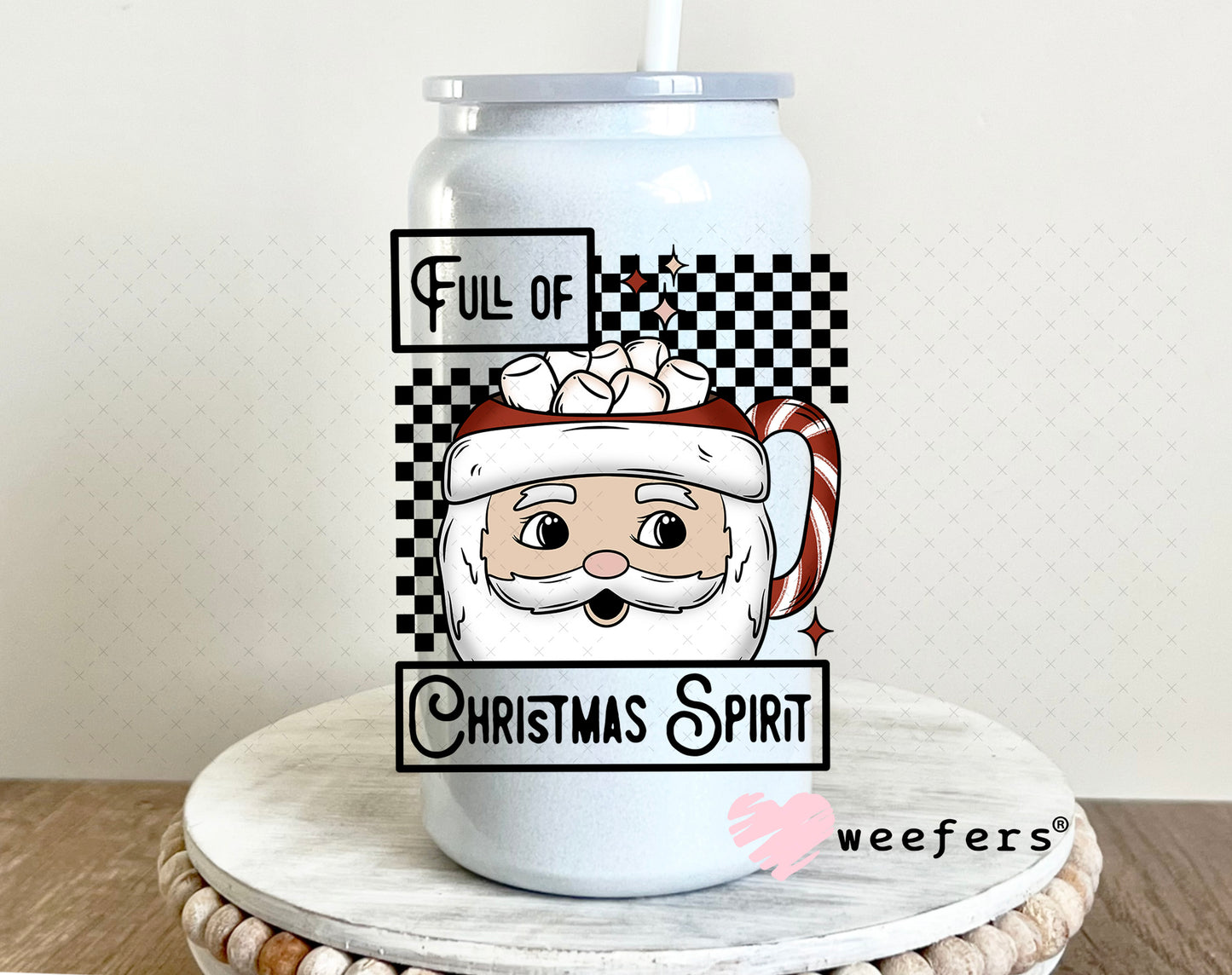 Full of Christmas Spirit UV DTF Decal 16oz Glass Can Generic Weefers