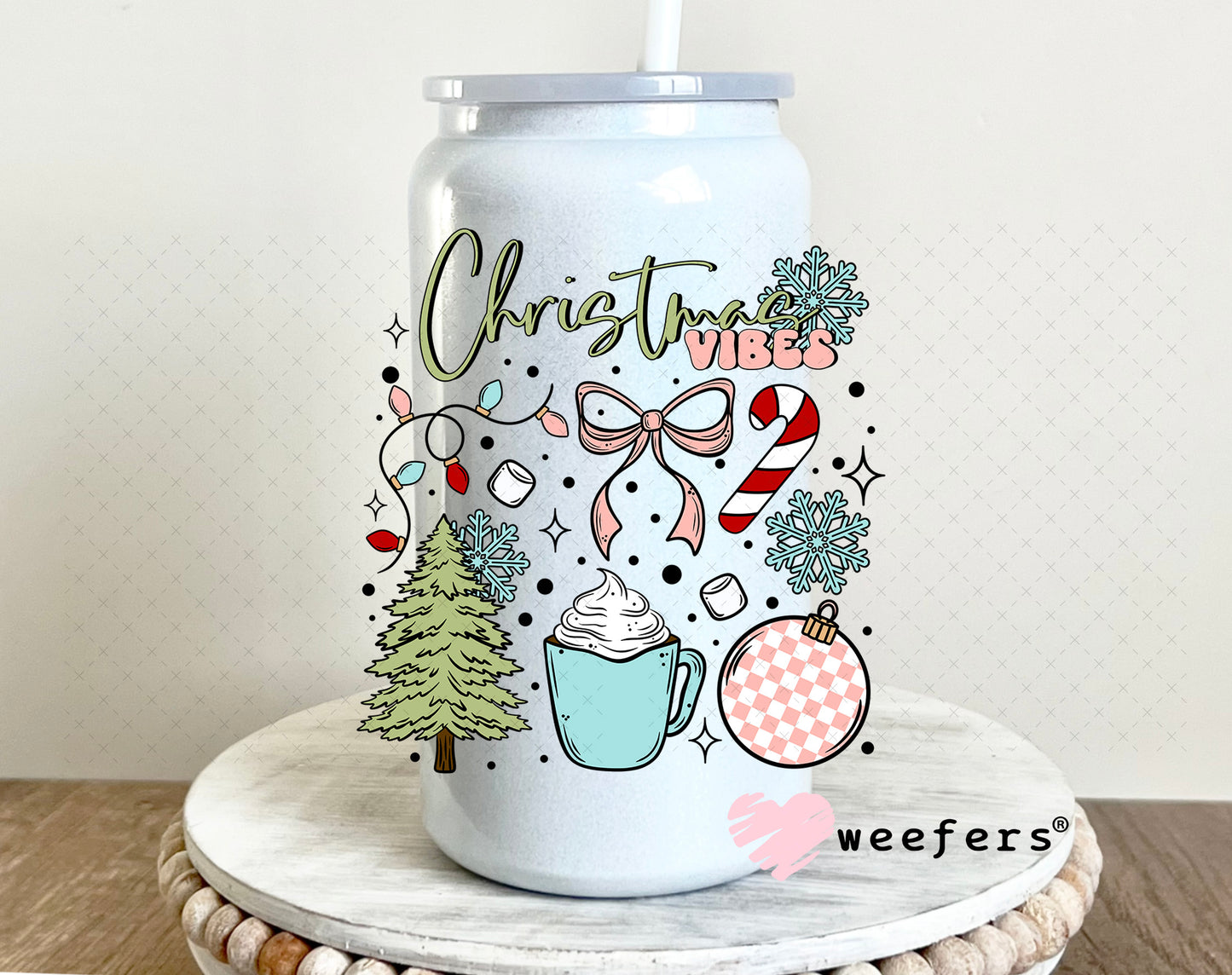 Christmas Vibes UV DTF Decal 16oz Glass Can Generic Weefers