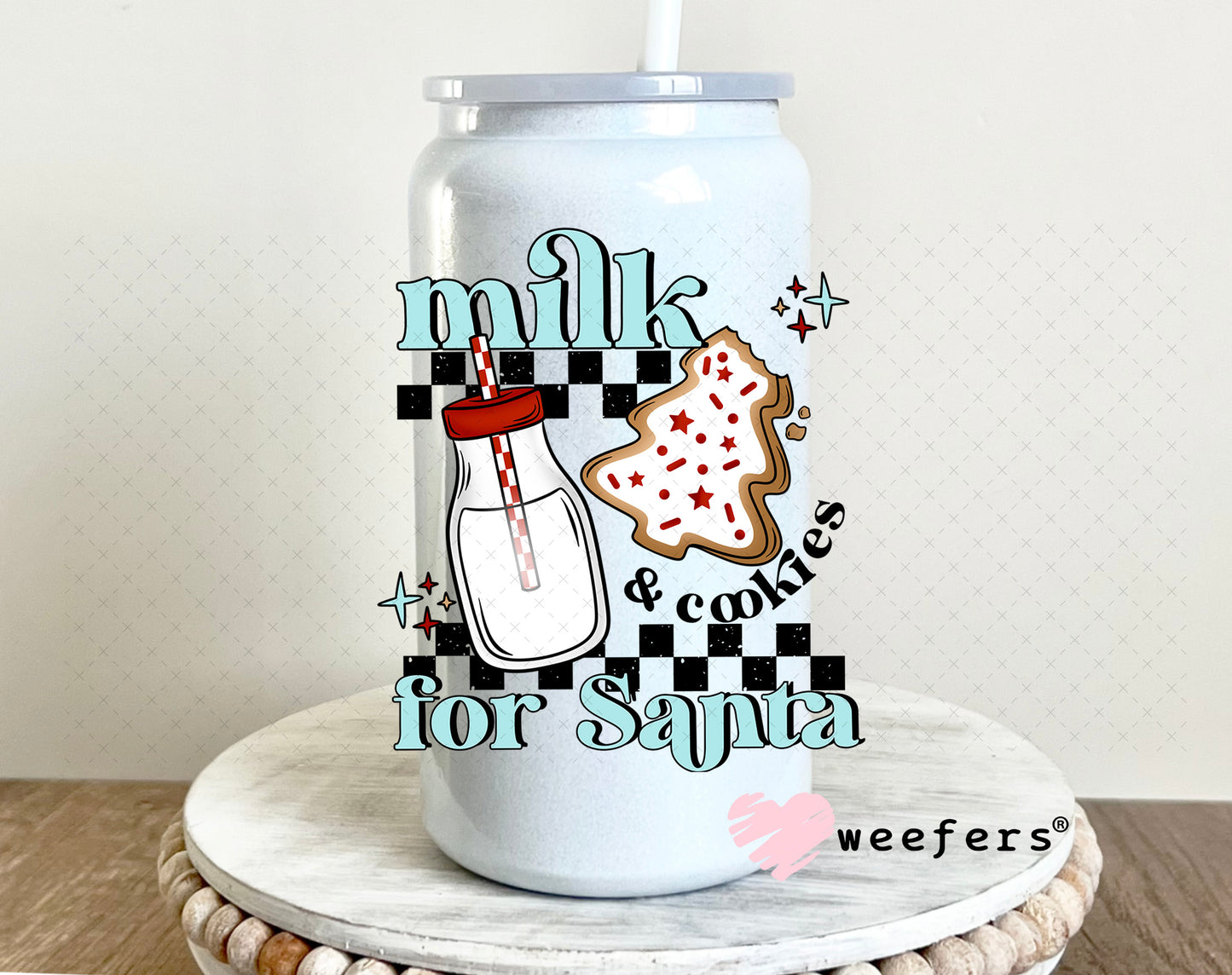 Milk and Cookies for Santa UV DTF Decal 16oz Glass Can Generic Weefers