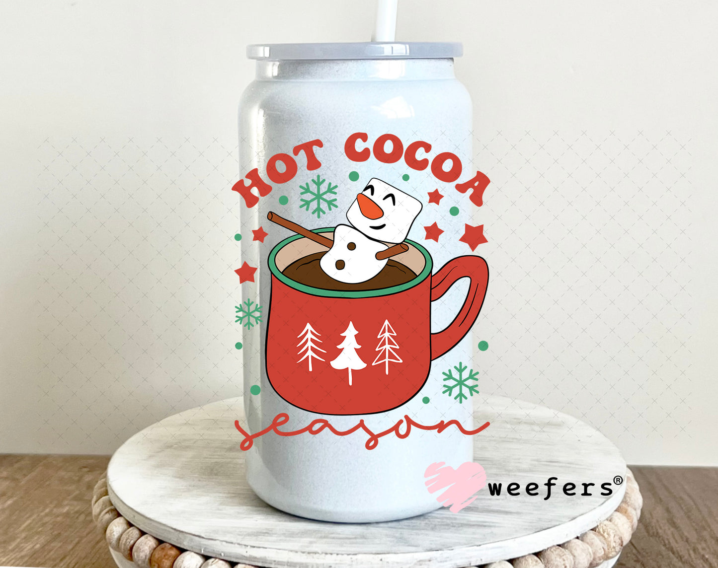 Hot Cocoa Season UV DTF Decal 16oz Glass Can Generic Weefers