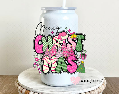 Merry Christmas UV DTF Decal 16oz Glass Can Generic Weefers