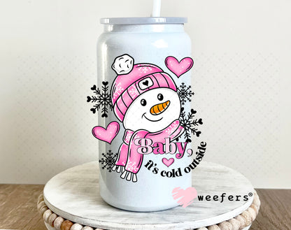 Pink Snowman Baby It's Cold Outside Christmas UV DTF Decal 16oz Glass Can Generic Weefers