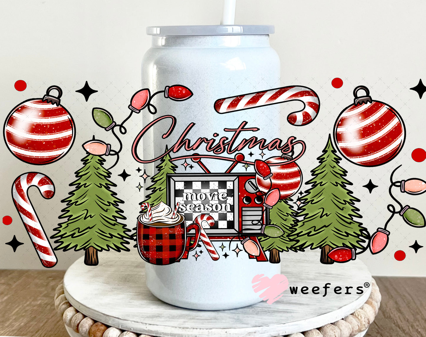 Christmas Movie Season UV DTF Cup Wrap 16oz Glass Can Generic Weefers