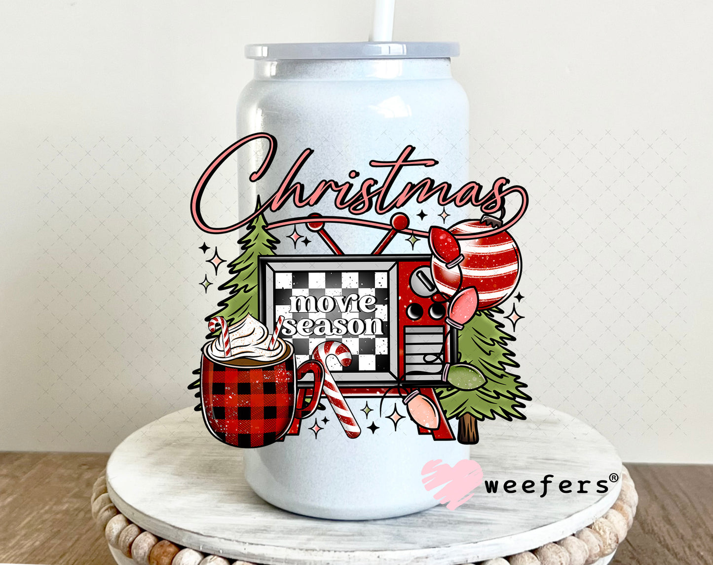Christmas Movie Season UV DTF Decal 16oz Glass Can Generic Weefers