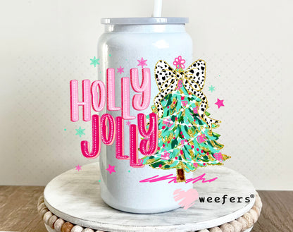 Holly Jolly Pink UV DTF DecalUV DTF Decal 16oz Glass Can Generic Weefers