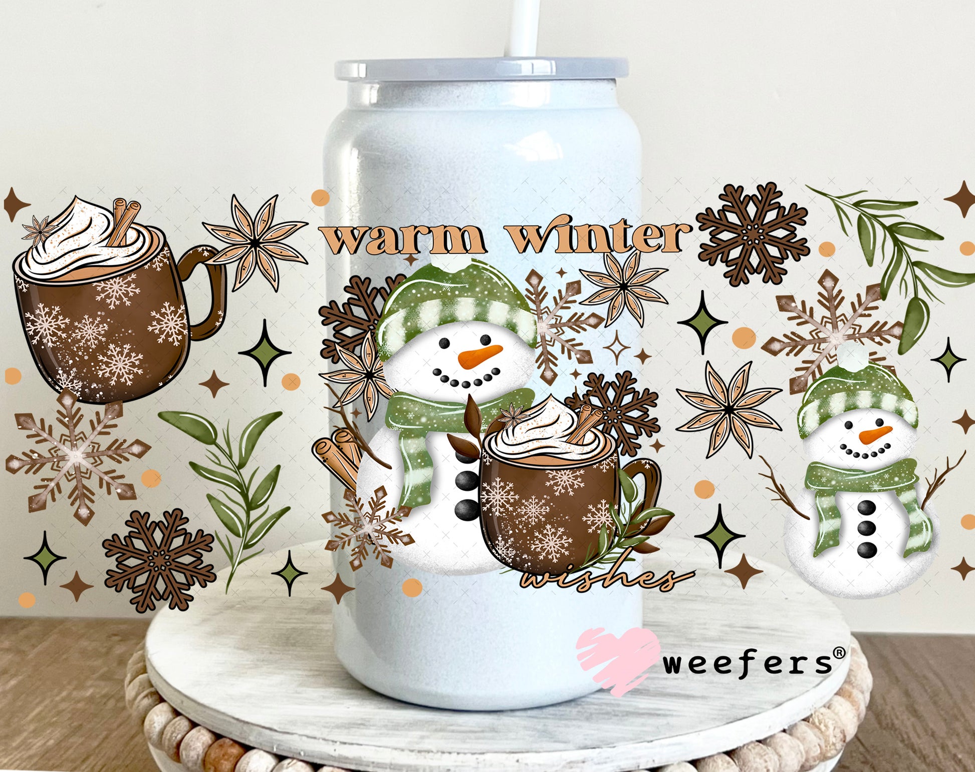 Warm Winter Christmas Hot Chocolate UV DTF Cup Wrap 16oz Glass Can Generic Weefers