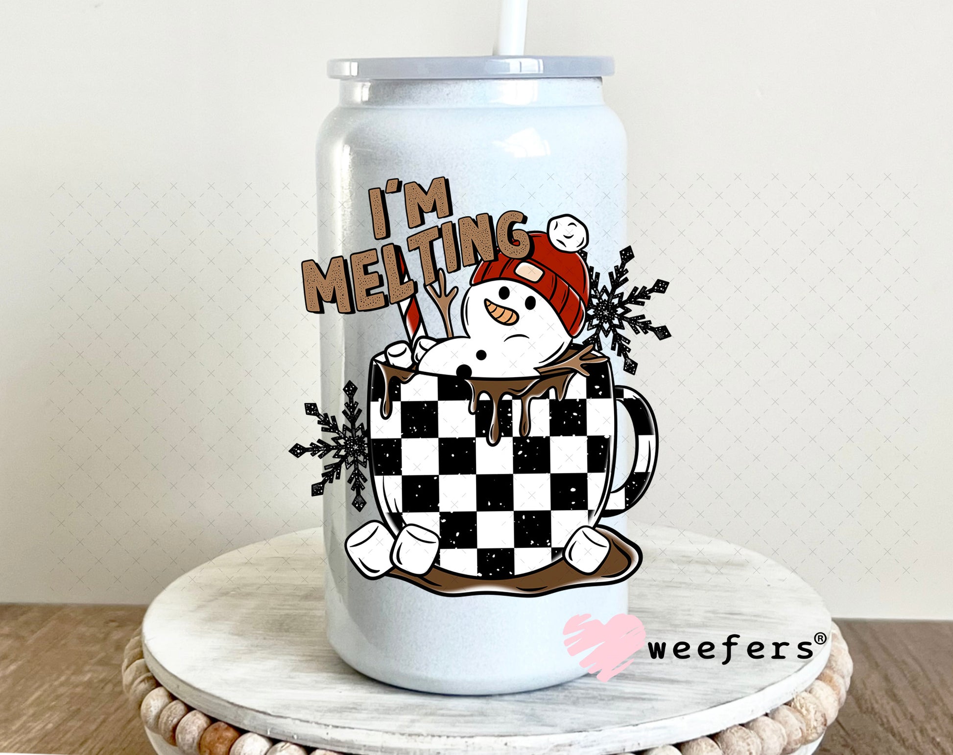 I'm Melting Christmas Hot Chocolate UV DTF Decal 16oz Glass Can Generic Weefers