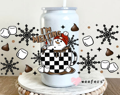 I'm Melting Christmas Hot Chocolate UV DTF Cup Wrap 16oz Glass Can Generic Weefers