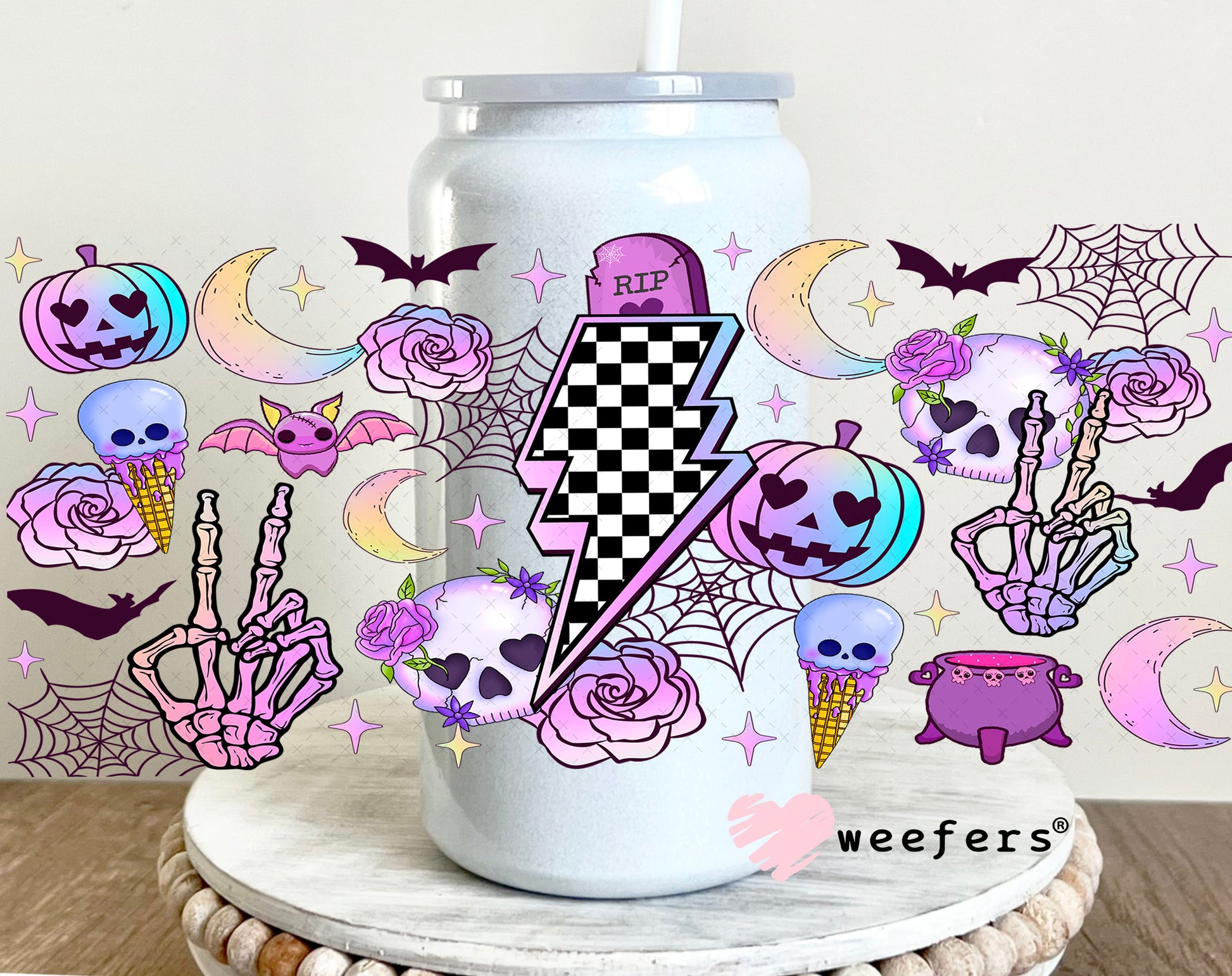 Purple Halloween Pumpkins UV DTF Cup Wrap 16oz Glass Can Generic Weefers
