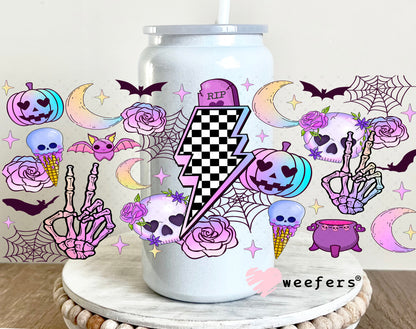 Purple Halloween Pumpkins UV DTF Cup Wrap 16oz Glass Can Generic Weefers