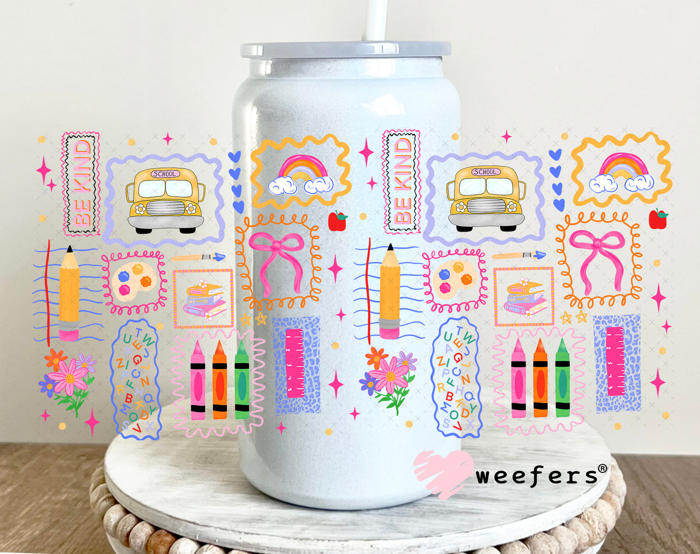 Teacher School Days UV DTF Cup Wrap 16oz Glass Can Generic Weefers