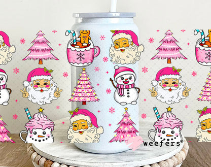Pink Christmas UV DTF Cup Wrap - Weefers Exclusive 16oz Glass Can Generic Cup Wrap Weefers