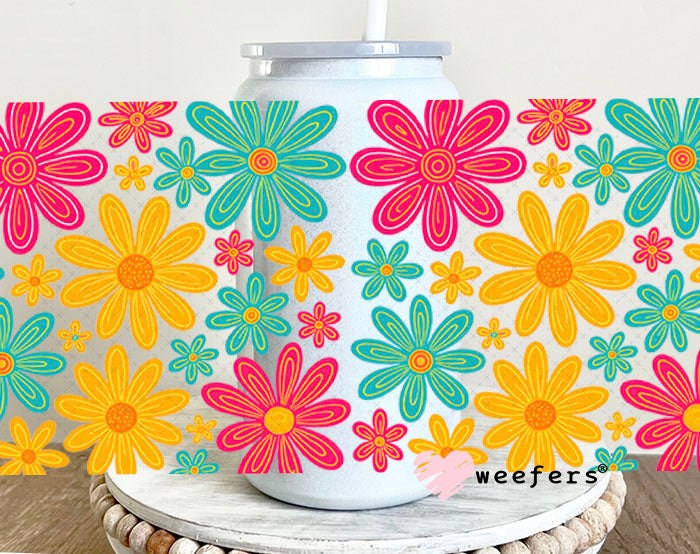 Happy Daisy Flowers UV DTF Cup Wrap - Weefers Exclusive 16oz Glass Can Generic Cup Wrap Weefers