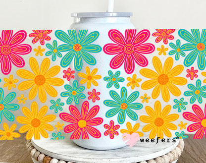 Happy Daisy Flowers UV DTF Cup Wrap - Weefers Exclusive 16oz Glass Can Generic Cup Wrap Weefers