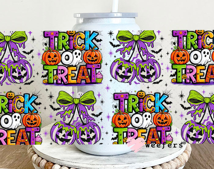 Trick or Treat Juice Cherry Bows UV DTF Cup Wrap - Weefers Exclusive 16oz Glass Can Generic Cup Wrap Weefers
