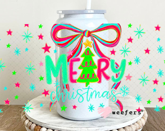 Merry Christmas UV DTF Christmas Cup Wrap - Weefers Exclusive 16oz Glass Can Generic Cup Wrap Weefers
