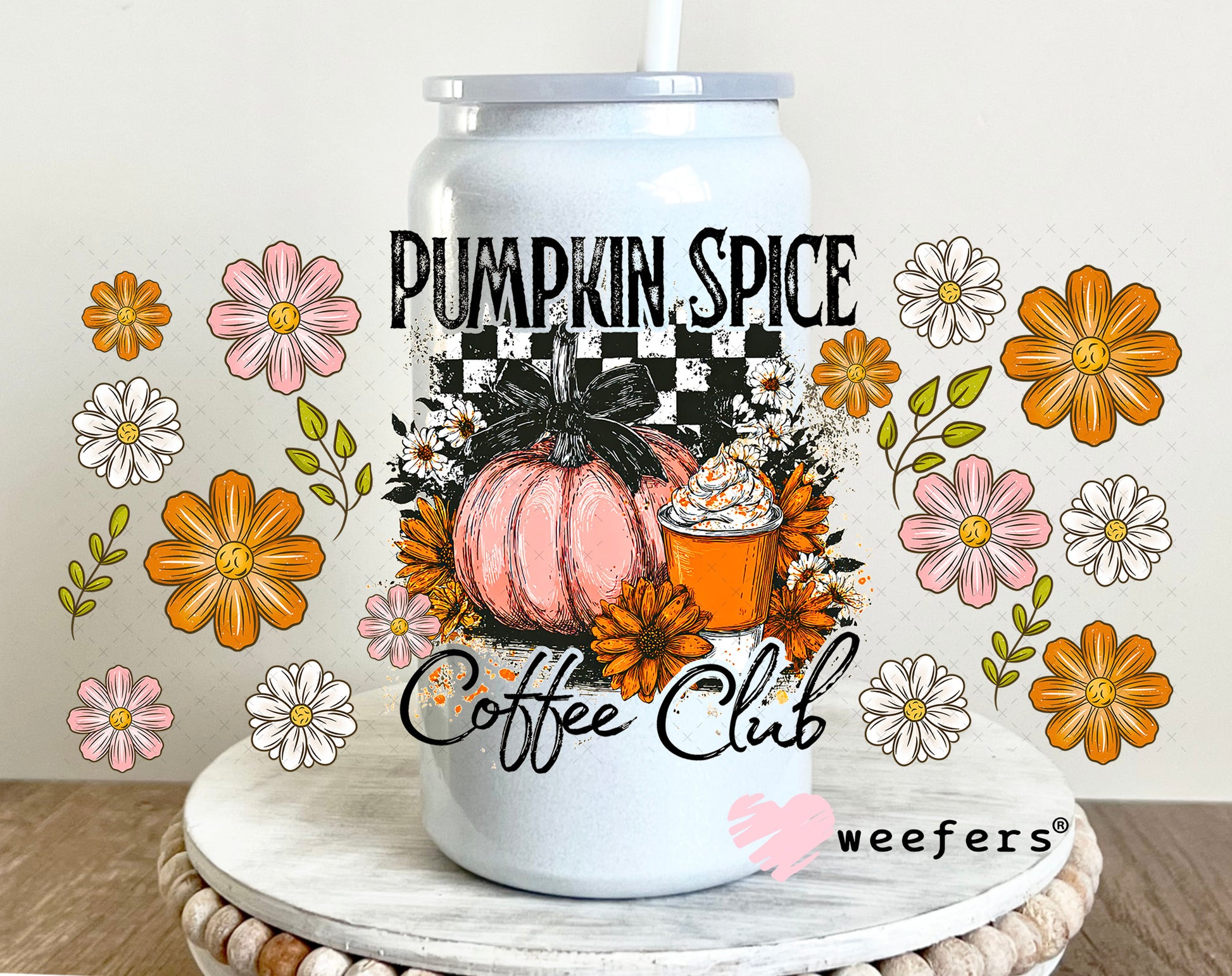 Pumpkin Spice Coffee Club UV DTF Christmas Cup Wrap - Weefers Exclusive 16oz Glass Can Generic Weefers