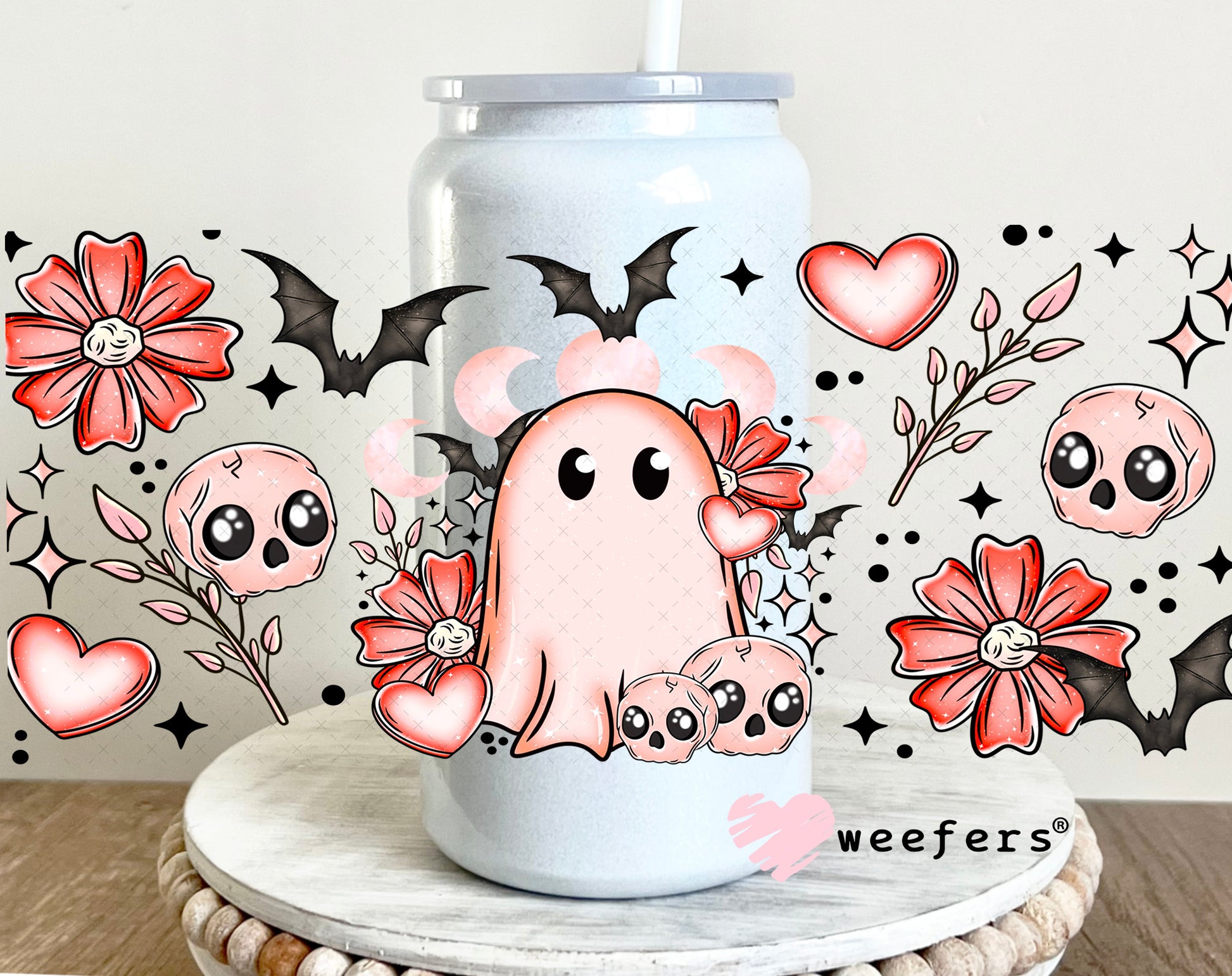 Spooky Coral Ghosts UV DTF Cup Wrap 16oz Glass Can Generic Weefers