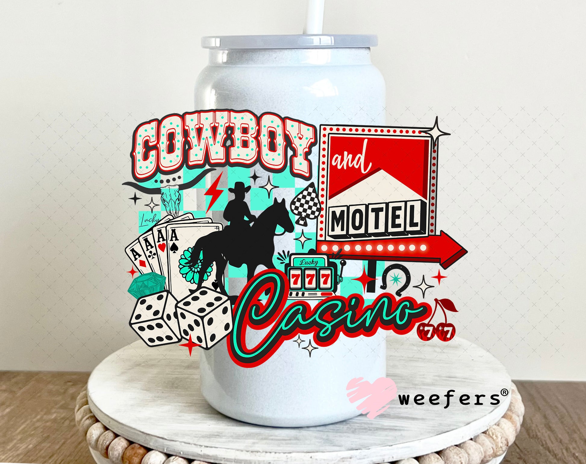 Cowboy Casino UV DTF Decal 16oz Glass Can Generic Weefers