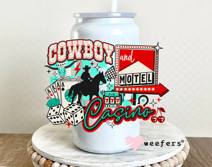 Cowboy Casino UV DTF Decal 16oz Glass Can Generic Weefers