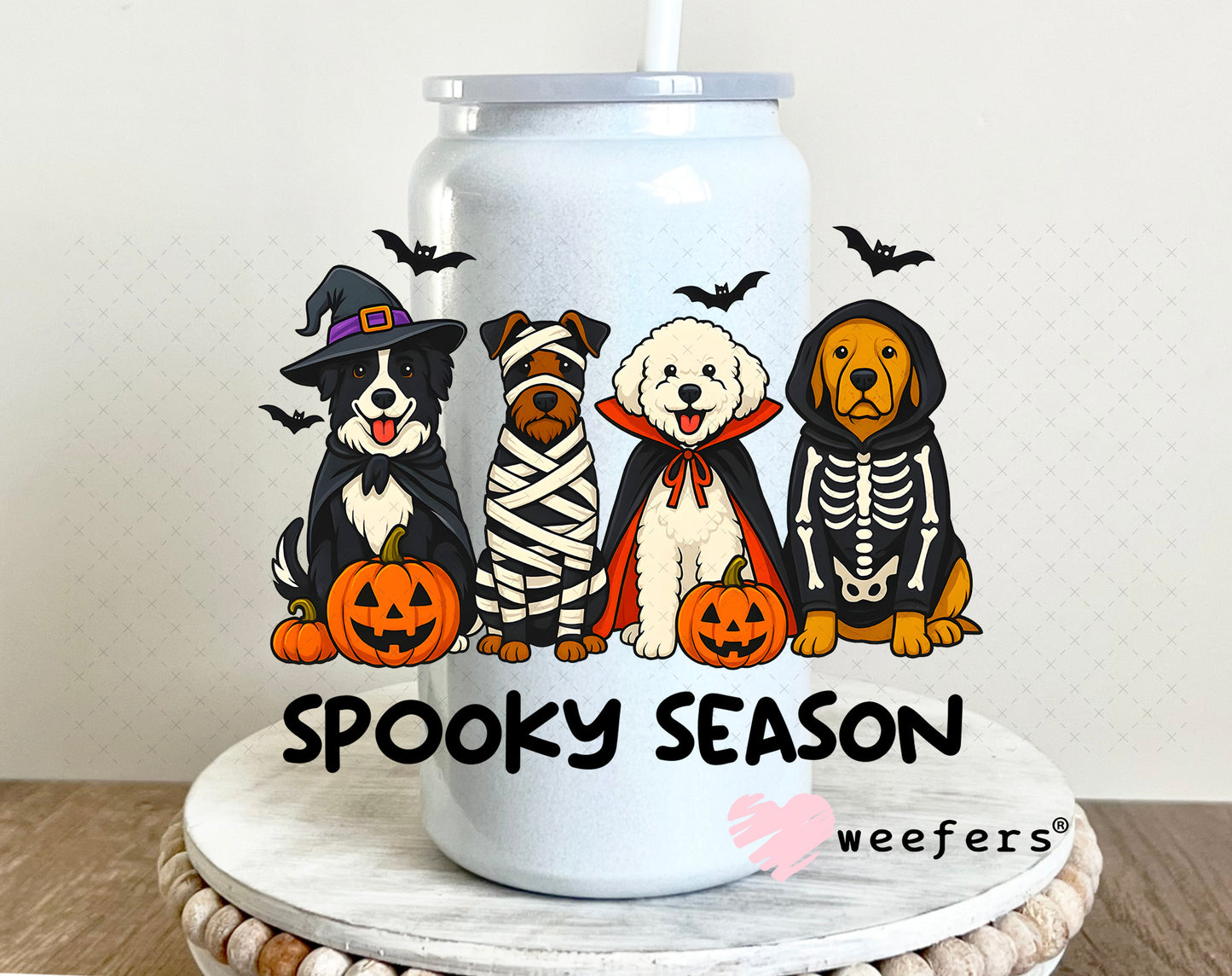 Spooky Season Dog Friends UV DTF Decal 16oz Glass Can Generic Weefers