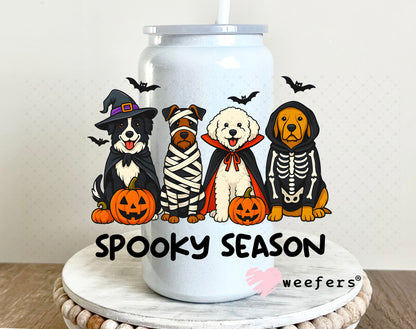 Spooky Season Dog Friends UV DTF Decal 16oz Glass Can Generic Weefers