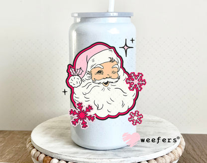 Pink Santa UV DTF Decal 16oz Glass Can Generic Weefers