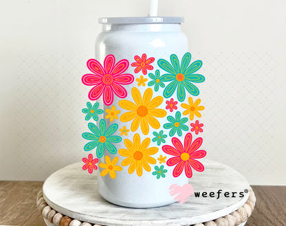 Colorful Daisy Flowers UV DTF Decal 16oz Glass Can Generic Weefers