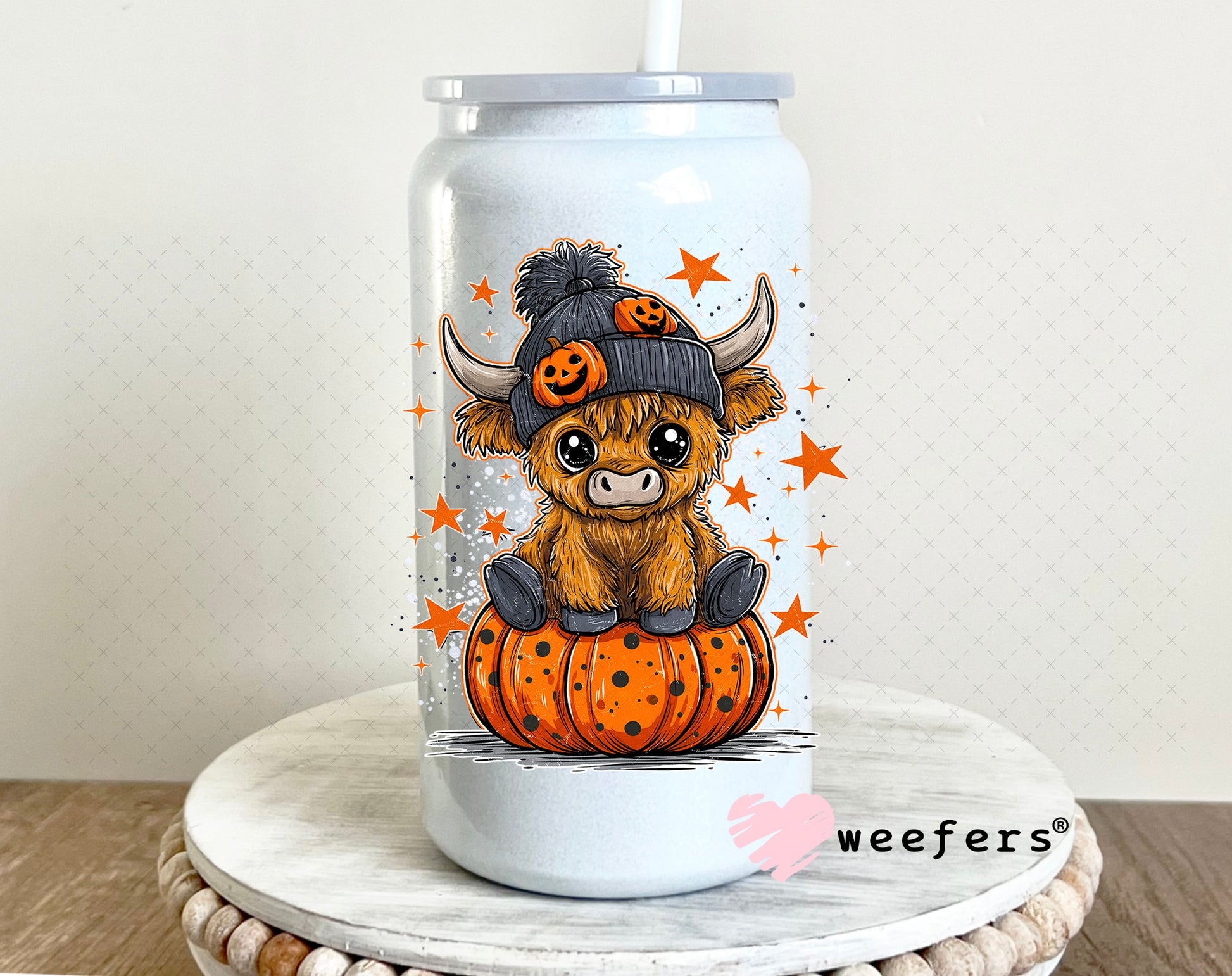Halloween Highlander Cow UV DTF Decal 16oz Glass Can Generic Weefers