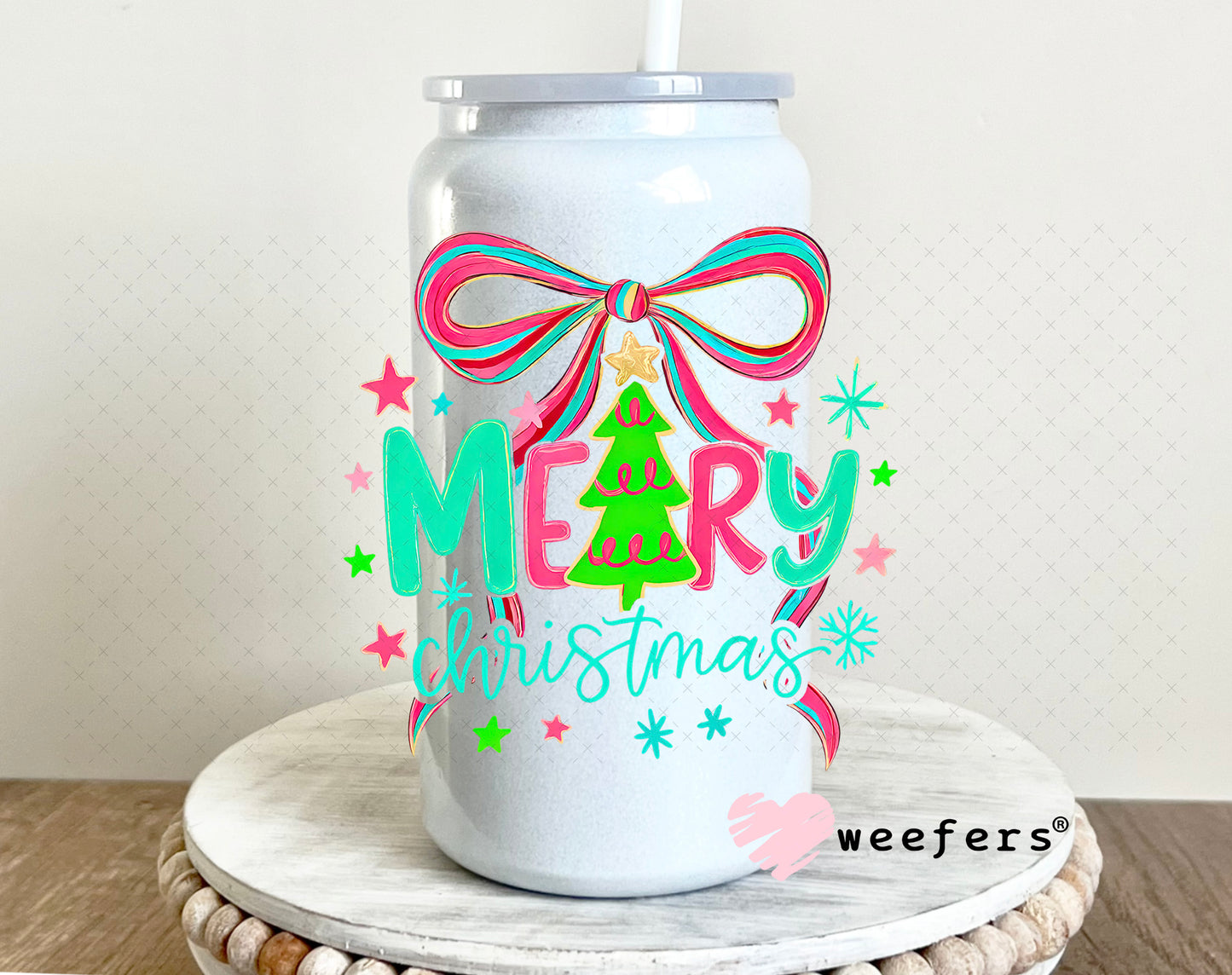 Merry Christmas UV DTF Decal 16oz Glass Can Generic Weefers