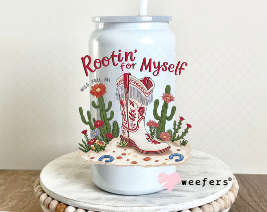 Rootin for Myself UV DTF Decal 16oz Glass Can Generic Weefers