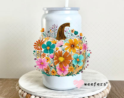 Floral Pumpkin UV DTF Decal 16oz Glass Can Generic Weefers