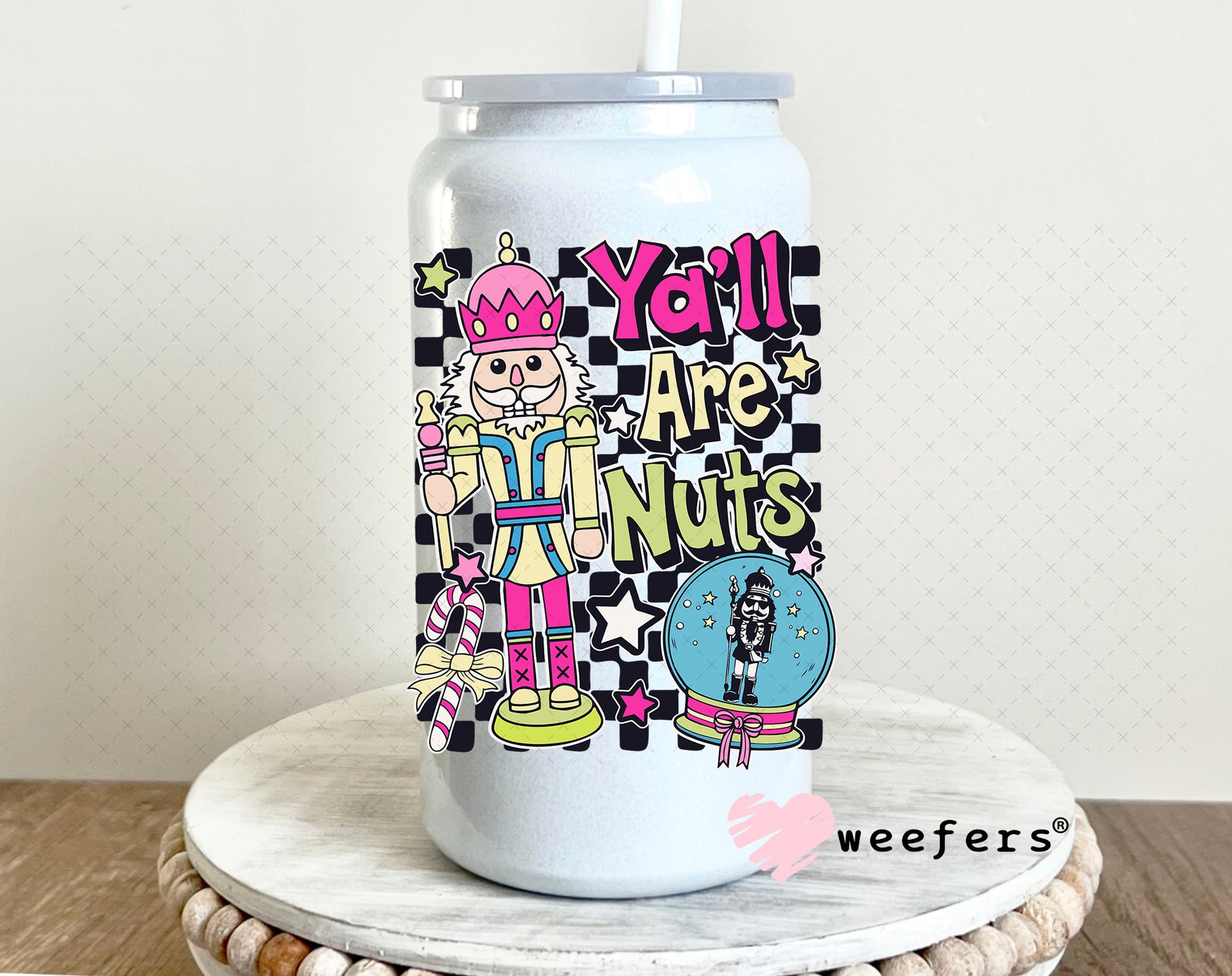 Y'all Are Nuts Christmas UV DTF Decal 16oz Glass Can Generic Weefers