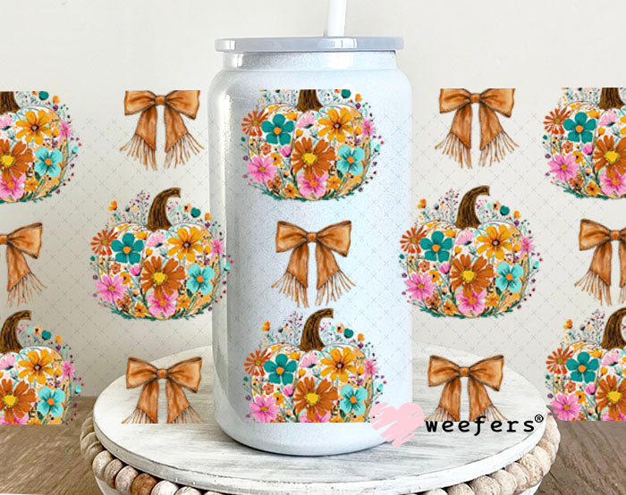 Floral Pumpkin UV DTF Cup Wrap - Weefers Exclusive 16oz Glass Can Generic Cup Wrap Weefers