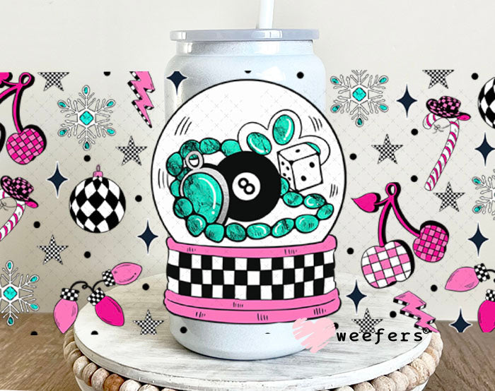 Turquoise Snowball Christmas UV DTF Cup Wrap - Weefers Exclusive 16oz Glass Can Generic Cup Wrap Weefers