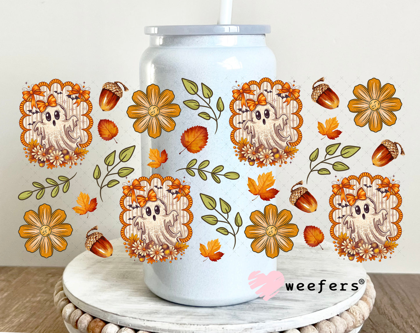 Fall Ghostie UV DTF Cup Wrap - Weefers Exclusive 16oz Glass Can Generic Weefers