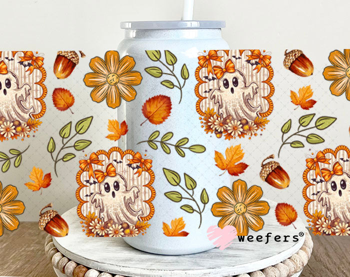 Fall Ghostie UV DTF Cup Wrap - Weefers® Exclusive 16oz Glass Can Generic Cup Wrap Weefers
