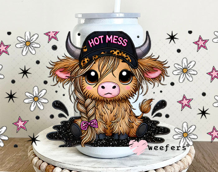 Hot Mess Cutie Highlander UV DTF Cup Wrap - Weefers® Exclusive 16oz Glass Can Generic Cup Wrap Weefers