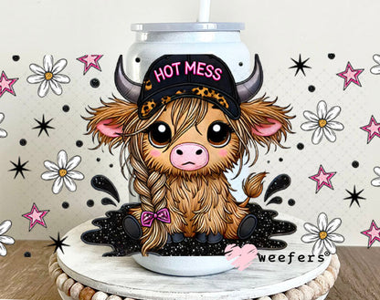 Hot Mess Cutie Highlander UV DTF Cup Wrap - Weefers® Exclusive 16oz Glass Can Generic Cup Wrap Weefers