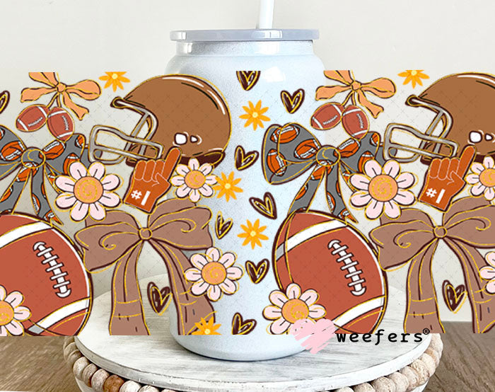 Football Coquette Bows and Flowers UV DTF Cup Wrap - Weefers Exclusive 16oz Glass Can Generic Cup Wrap Weefers